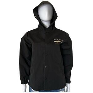 Big Kids Salty Crew Youth Large Black Snap Windbraker Hooded Jacket